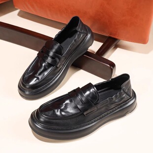 2025 New Summer Style Black Versatile Business Style Non-Tiring Feet Soft Sole Soft Surface Comfortable Men's Genuine Leather Slip-On Men's Style
