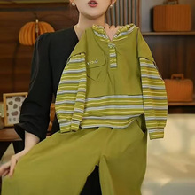 男童春秋套装2026新款爆款儿童洋气条纹连帽马甲假两件早夏帅气潮