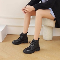 复古百搭短靴女2025秋冬洋气新款英伦风厚底软皮加绒软底马丁靴女