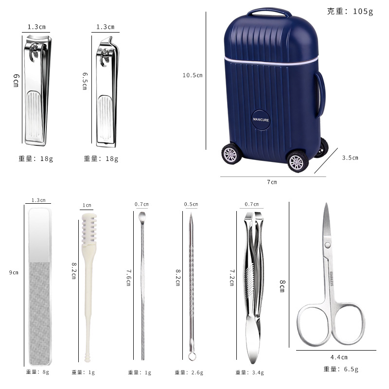 Set for nails, blue suitcase, 8 pieces