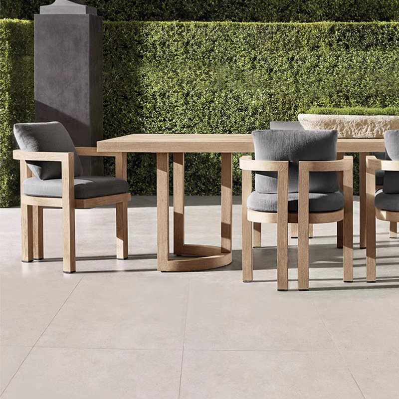 Mesa y silla de teca al aire libre ocio patio jardín al aire libre anticorrosión silla de madera maciza impermeable a prueba de sol mesa redonda muebles al aire libre