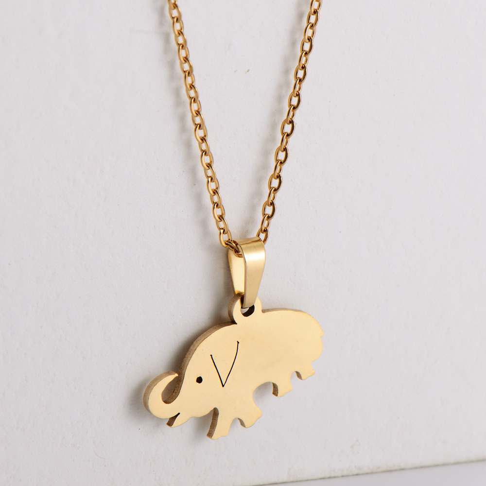 Titanium steel plating 18k gold elephant pendant necklace earrings set wholesale Nihaojewelry