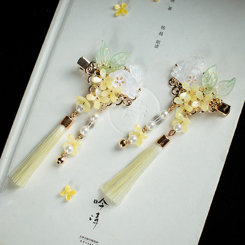 Antique tire hanfu pearl pin costume yutu tassel edge clip handmade flowers not deserve to act the role of hair to the clamp