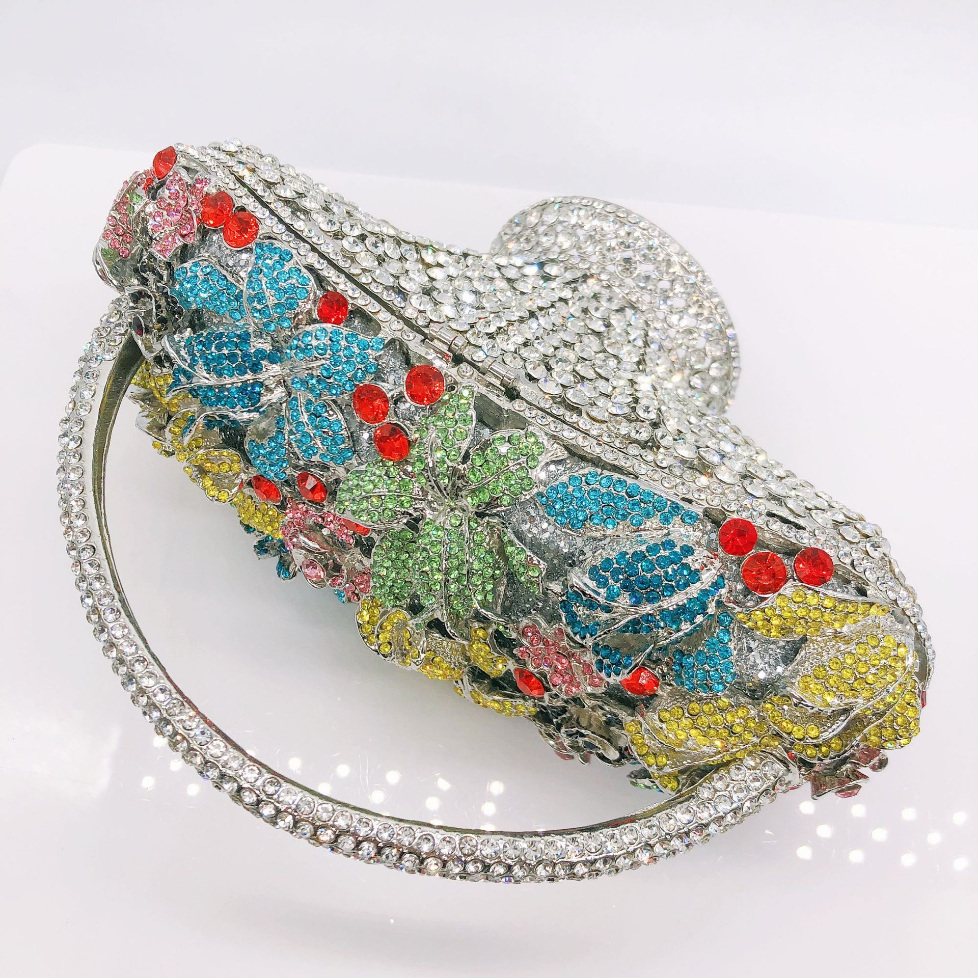 Túi clutch nữ đính kim cương giả hình giỏ hoa, xách tay dự tiệc, đeo chéo một bên vai — 1 # màu hồng, 2 # vàng trắng, 3 # màu bạc, 4 # Champagne chi tiết 14