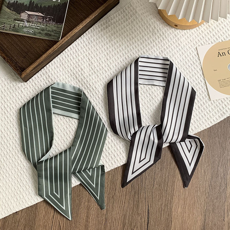 Bufanda de seda, banda larga, sensación de alta calidad, serpentina de rayas verticales de doble cara, bufanda de todo fósforo, diadema, cinturón decorativo, cinturón, cinta