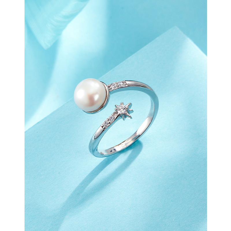 Anillo de perlas de agua dulce hembra 925 Luz de plata esterlina diseño de nicho de lujo abierto anillo de dedo índice de alto sentido personalidad de la moda