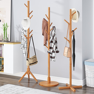 Coat Rack Floor Bedroom Bamboo Simple Clothes Hanging Rack Household Storage Bag Solid Wood Storage Rack Space-saving