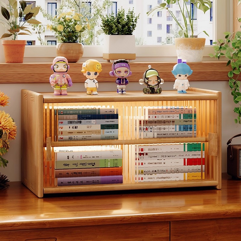 Estantería de madera maciza a prueba de polvo Estante de mesa de color nogal Estante de almacenamiento de mesa de estudio para niños Estante para libros pequeños de varias capas