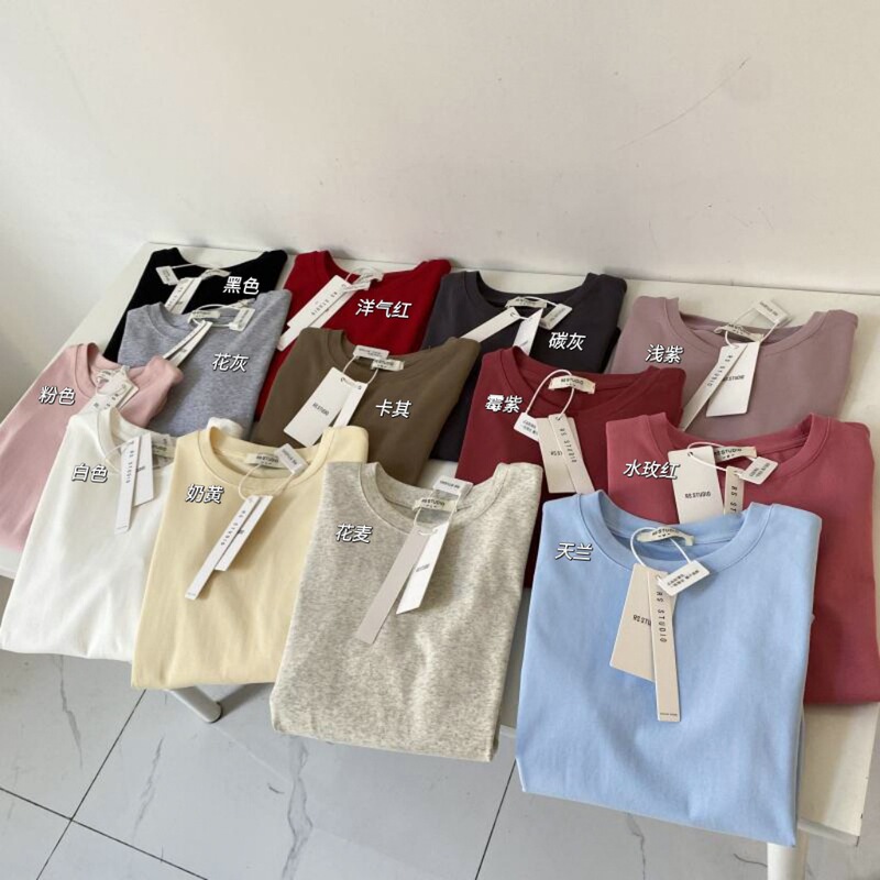 Thirteen Lines Rs Brand Quality, Inner Hemmed 2026 Spring/Summer Style, Super Stretchy, Slim-Fit, Round Neck, Short-Sleeve T-Shirt for Women