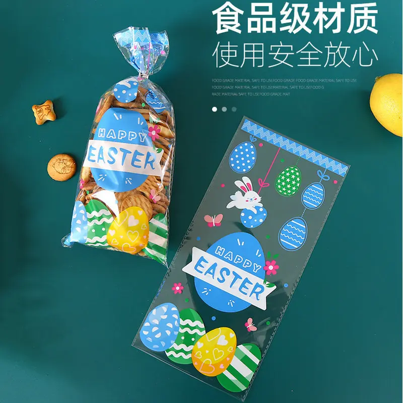 J8 Easter Gift Gift Bag Self-Adhesive Bag Biscuit Cellophane Packaging Bag Easter Egg Rabbit Transparent G3