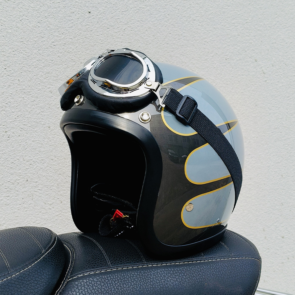 Motosiklet kaskı (dəbilqə) | Motuoche Helmet Retro Helmet - milky-white-flower-pilot-goggles-xxxxl