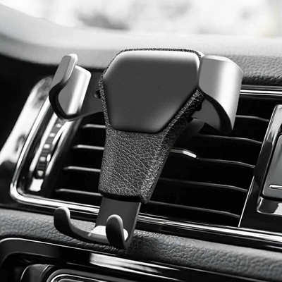 New car Gravity Mobile phone bracket car air outlet fixing frame car navigation mobile phone Frame leather wholesale (Car phone holder) - black-non-rotatable