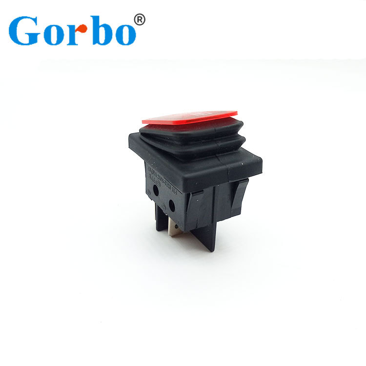 防水防尘防油污船型开关KCD4带灯四脚连体防水跷板开关