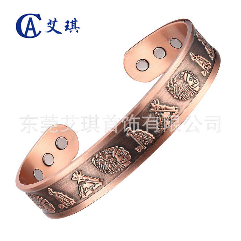 Vintage Magnetic Red Copper Bracelet Viking Head Magnet Red Copper Bracelet Men's Pure Copper Energy Bracelet Wholesale Jewelry