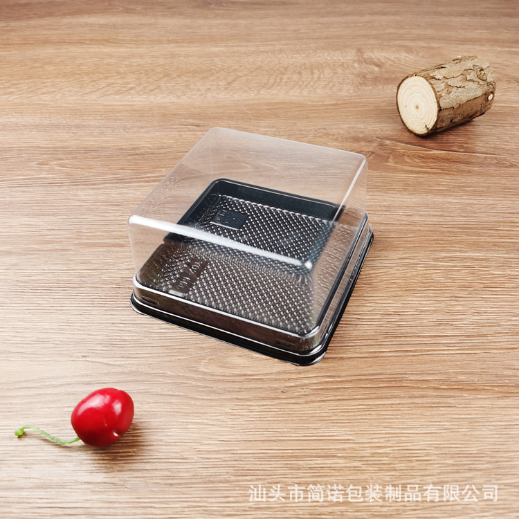 Embalaje para hornear cuadrado caja de pastel de múltiples capas antigua caja de mousse temprano bacterias de ácido láctico tapa transparente fondo blanco y negro