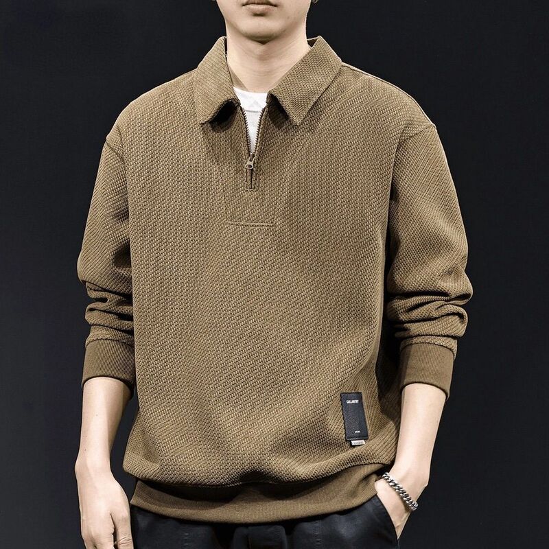 2025 Autumn/Winter Fleece-Lined Knitted Zipper Turn-Down Collar Sweatshirt for Men, Trendy Cool Popular Style, Casual Loose-Fit Versatile Top
