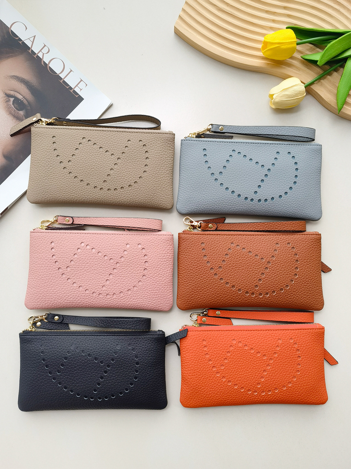 MCBV New Leather Wallet Long Ultra-thin Zipper Mobile Phone Bag Card Bag Cowhide One-piece Large Capacity Banknote