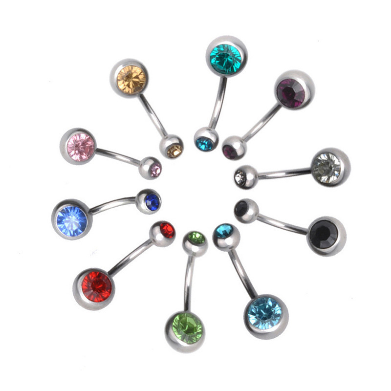 Stainless Steel Banana Bar Double-ended Rhinestone Ball Piercing, European And American Body Piercing Jewelry, Colorful_voghion.com
