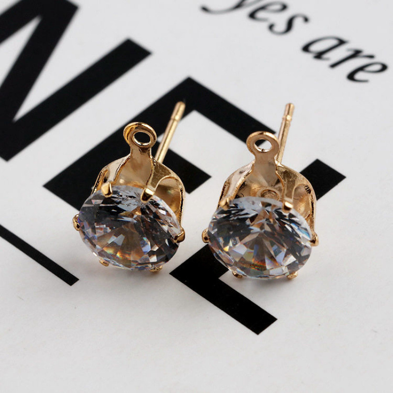 kc 골드 지르콘 스터드 귀걸이, 드롭 다이아몬드 4mm, 2쌍(4개), 고무 플러그 포함