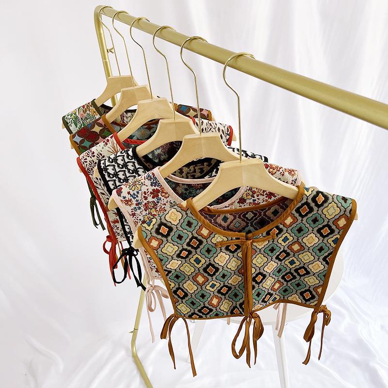 Scialle vintage con lacci da donna stile retrò collo stampato_voghion.com