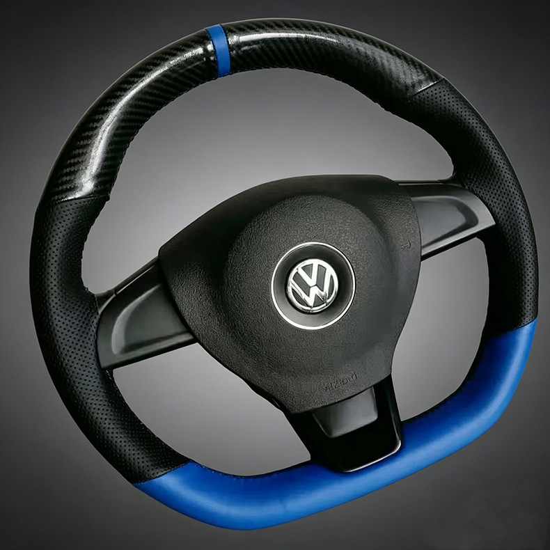 Carbon fiber leather hand-stitched steering wheel cover, universal for all seasons, wear-resistant, non-slip, stylish, breathable, hand-stitched handle cover