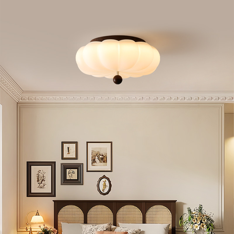 Medieval dormitorio esmerilado lámpara de techo habitación estilo crema calabaza súper brillante protección ocular LED Zhongshan lámpara