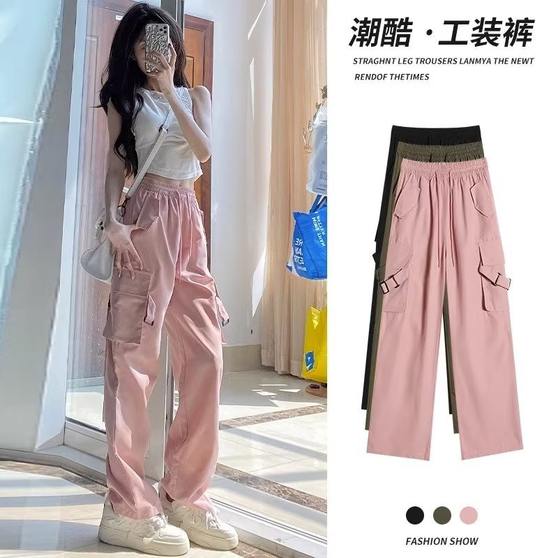 2026 pantalones casuales de caño de mujer, pantalones de camisa de cintura alta y sueltos, pantalones deportivos de secado rápido estadounidenses, regulares