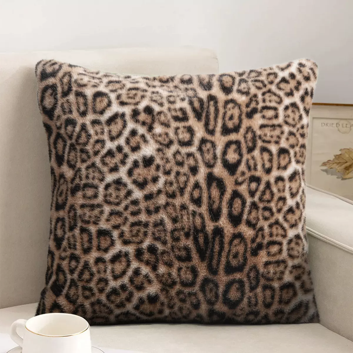 美拉德棕色奶油风抱枕套复古豹纹高级感客厅沙发靠枕靠背床上靠垫