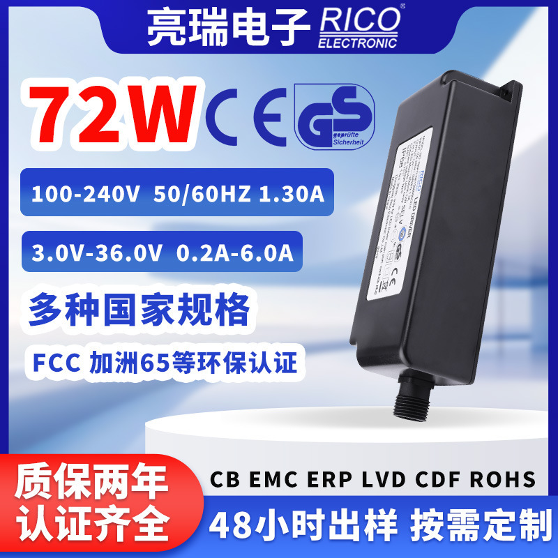 Customized Us Standard Certified 72W Waterproof Switch Power Supply Desktop Plug-In Led Light High-Power Driver Adapter