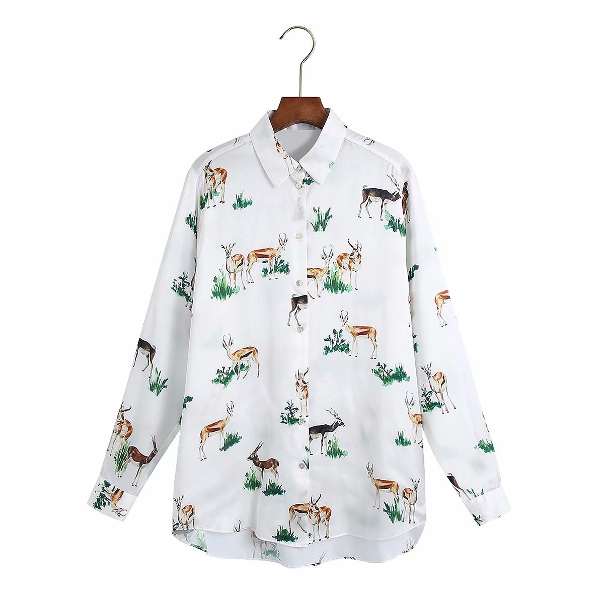 printed silk satin texture blouse NSAM22466