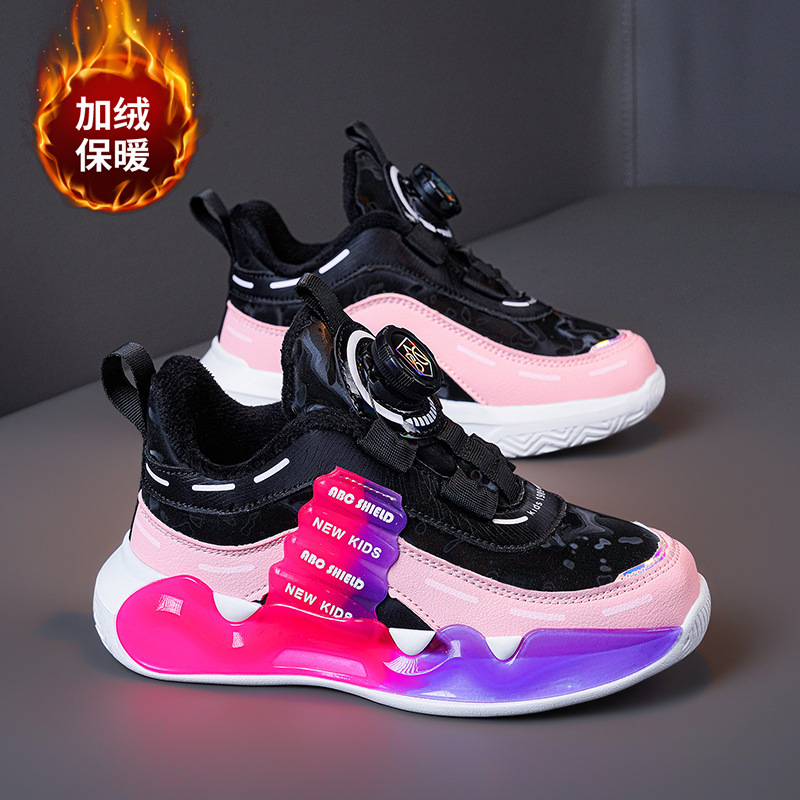 Zapatos de algodón, dos zapatos deportivos de invierno cálidos de algodón, zapatos de papá con hebilla giratoria para hombres, nuevos niños grandes 2024 niñas y niños más terciopelo