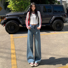浅蓝不贴腿微喇牛仔裤女秋季薄2025新款喇叭高腰显瘦宽松马蹄裤子