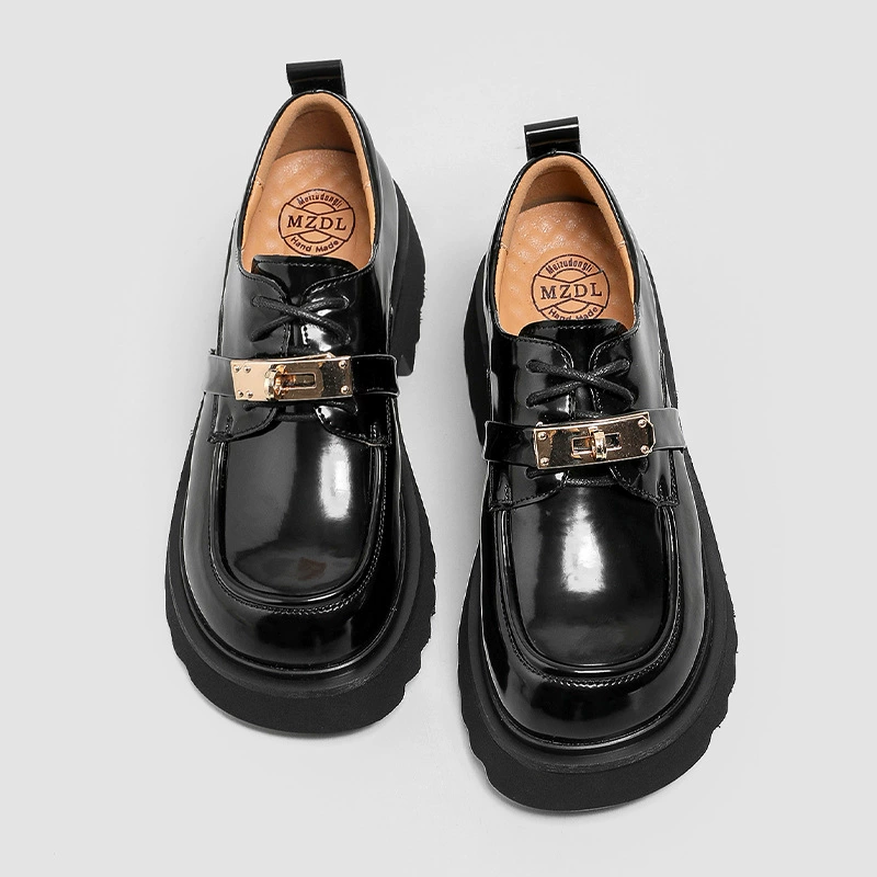 Custom 2023 Новые черные кожаные туфли на шнуровке в британском стиле, женские мокасины на толстой подошве на толстом каблуке