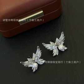 蝴蝶王耳钉天然高品质淡水珍珠14k注金银色系珍珠耳饰轻奢高级感