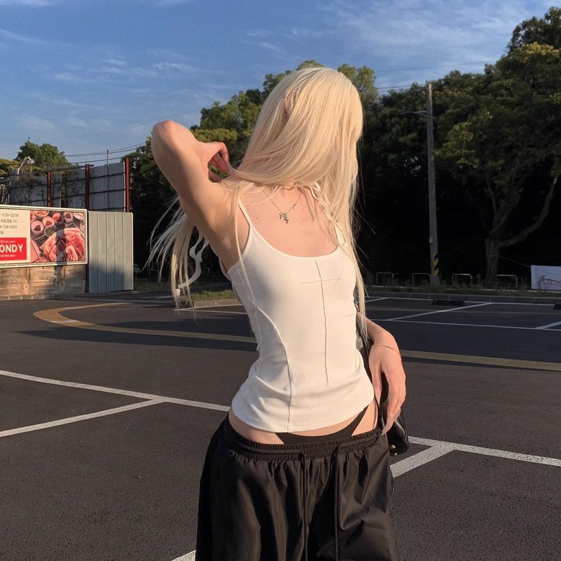 【40支纯棉210克】天使翅膀吊带背心外穿辣妹露背上衣女白色印花|undefined