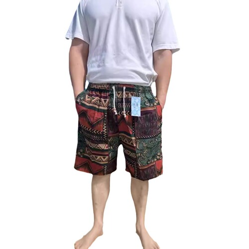 Men's Beach Shorts Casual Cotton Linen Shorts Men Summer Surfing Rafting Home Sanya Ethnic Style Dai Ethnicity Big Pants for Men