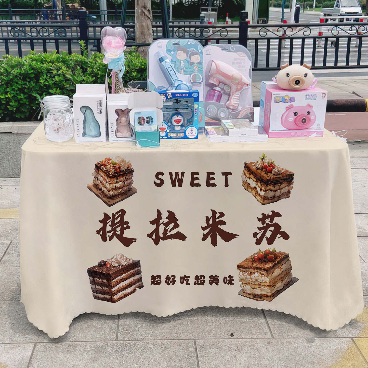 Tiramisu puestos de mercado nocturno puestos de mesa de carteles de decoración de tabla publicitaria tela de publicidad tela colgante