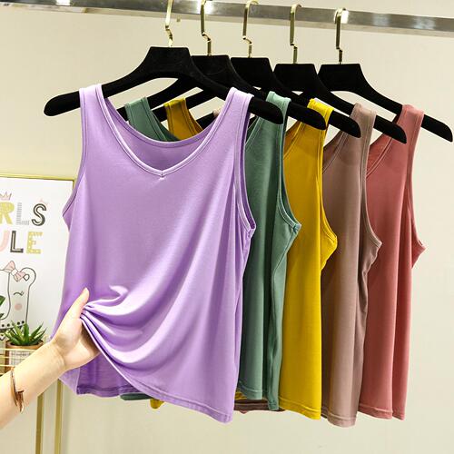 Modal V-neck Thin Vest Women's Summer Sleeveless T-shirt Loose Inner Top Versatile Solid Color Simple Bottoming Shirt