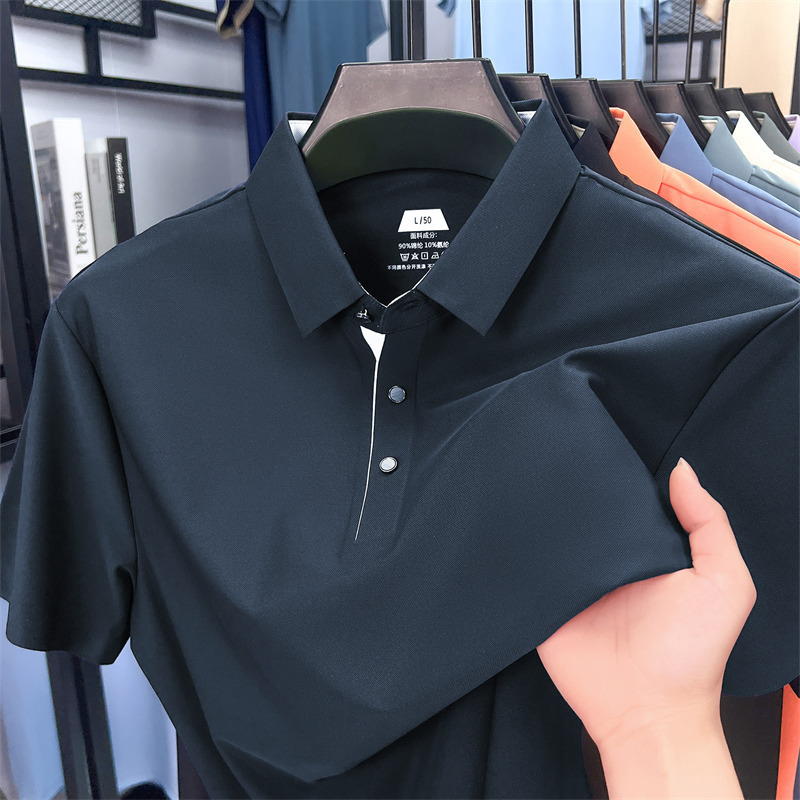 7A 抗菌スリットナイロンメンズポロシャツ半袖ラペル夏シームレスカジュアル襟アイスシルク Tシャツ男性卸売|undefined