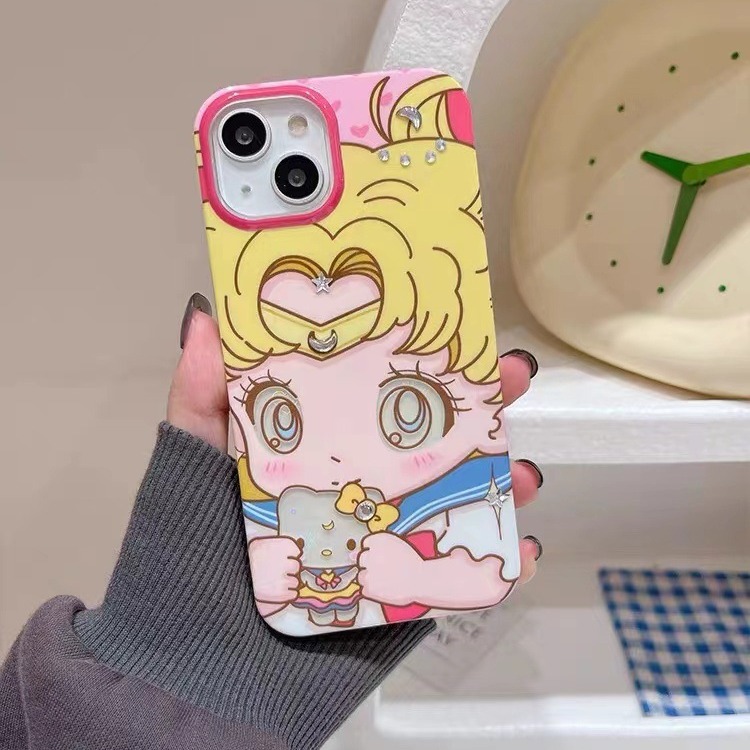 Super linda niña de dibujos animados Apple 15promax doble luna diy diamante Apple 15 funda para teléfono ip14p