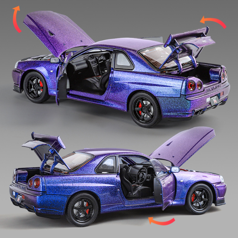 金丽方1:24尼桑GTR R34合金小型自動車模型玩具金属乗用車コレクション置物少年