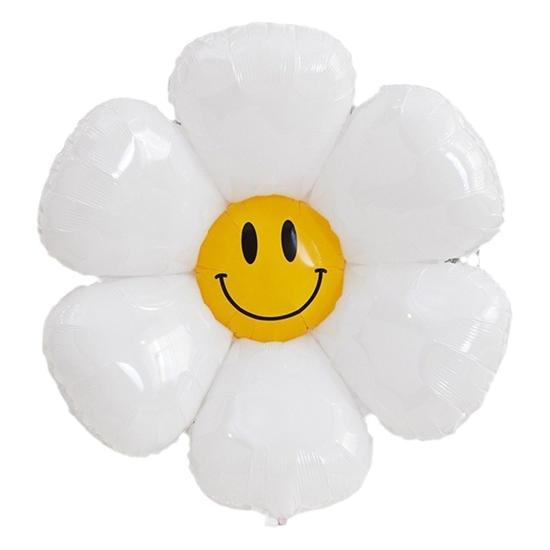 Globos de aluminio con diseño de margarita, girasol y cara sonriente, suministros de decoración para fiestas de cumpleaños.