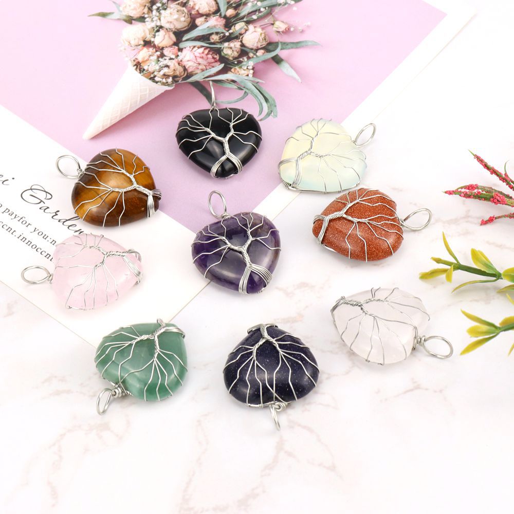 Retro Heart Shape natural stone Copper Plating Pendant Necklace 1 Piece