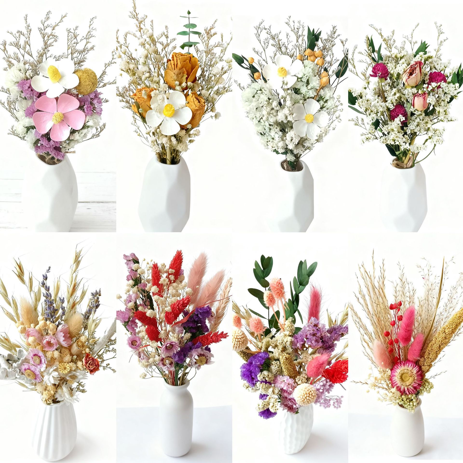 Bouquet de gypsophile séchée de 25 cm, grand format, inspiré des célébrités d'Internet, avec de vraies fleurs et une rose « Ne me perdez pas »._voghion.com