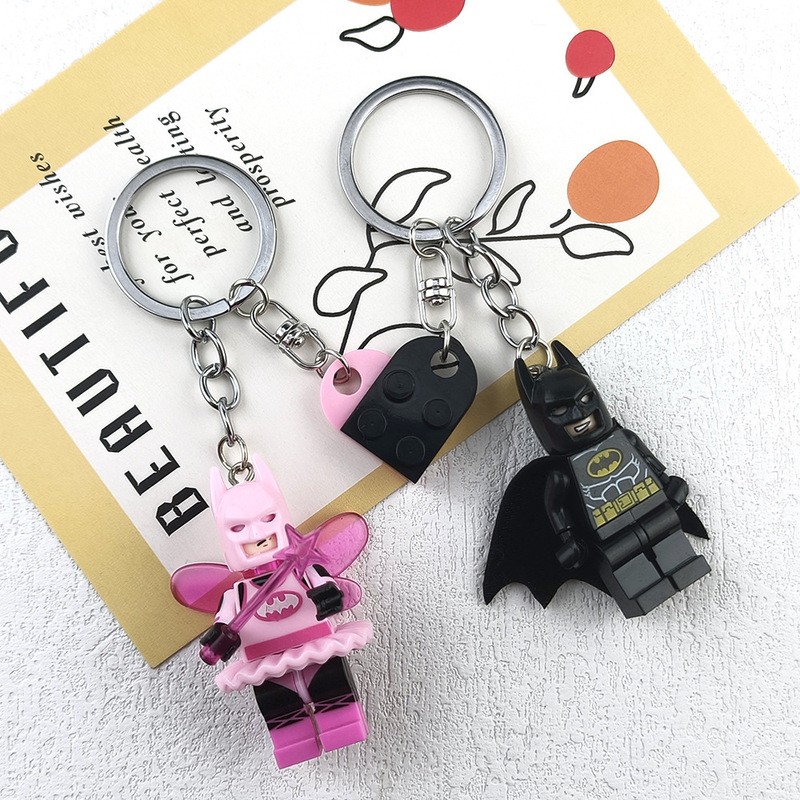 Cross-Border Best-Selling Justice League Batman Lego Building Blocks Couple Love Splicing Keychain Valentine's Day Gift