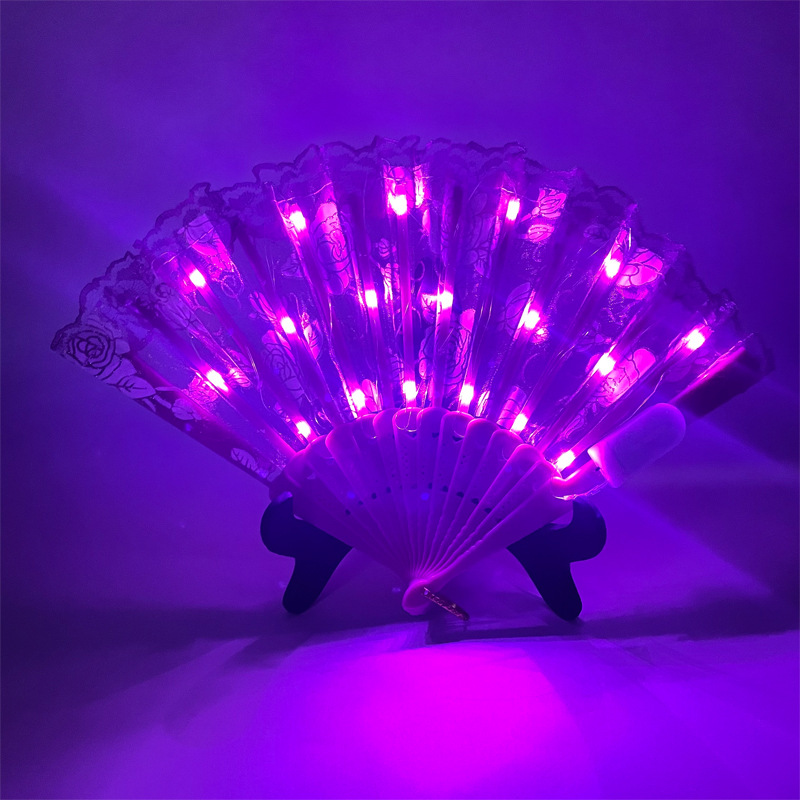 #593-4 7寸-6V双功能-玫瑰蕾丝扇玫红色粉色