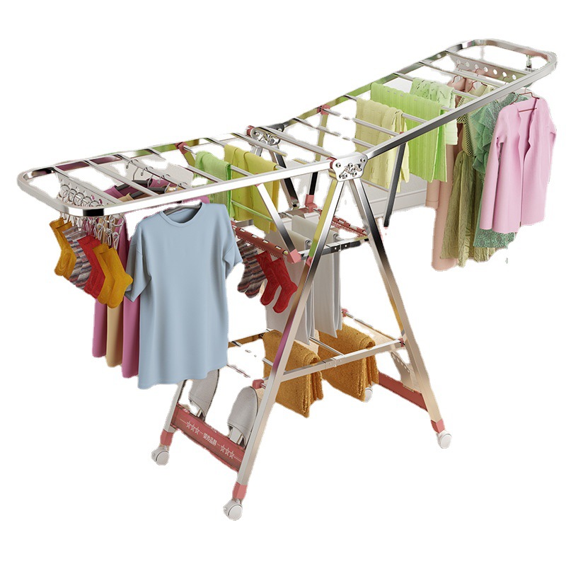 Ala de acero inoxidable percha piso plegable dormitorio balcón percha ropa hogar ropa de bebé percha de secado edredón