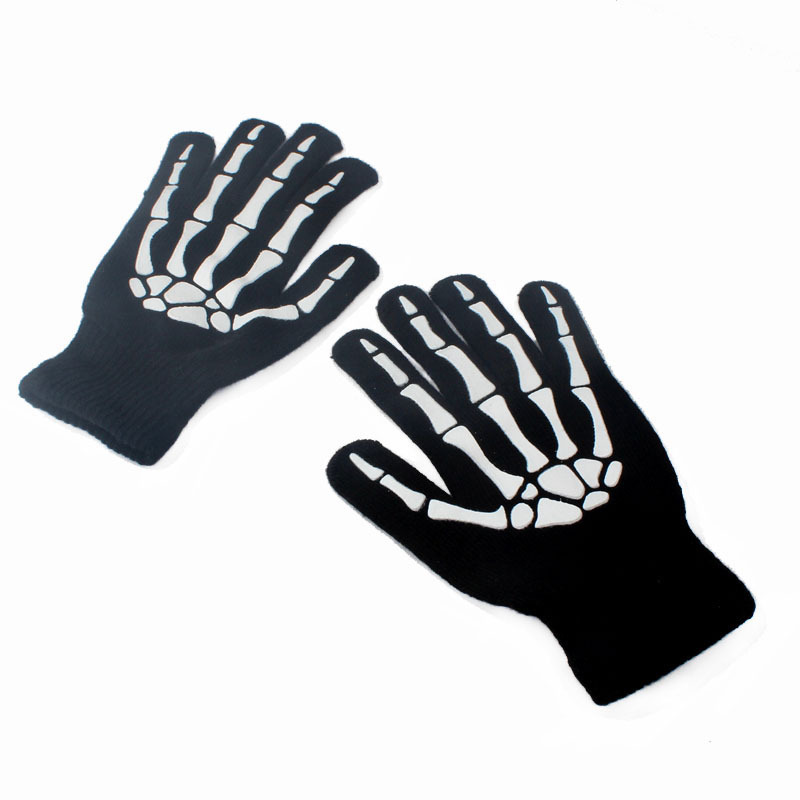 [Exclusivo transfronterizo] dedo completo cráneo fantasma garra guantes de punto fantasma Festival danza etapa ropa a juego esqueleto guantes