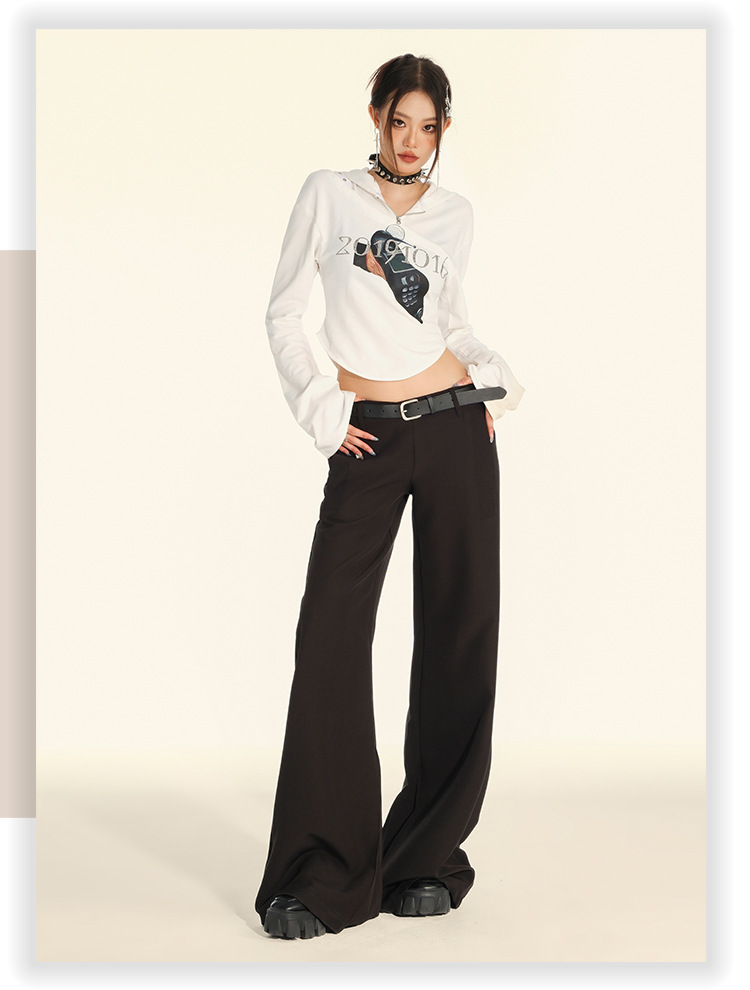 垂感宽松低腰喇叭西裤女2024秋季新款显瘦微喇休闲裤女(配腰带）详情20