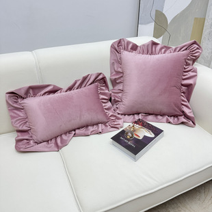 High-quality Lisi Velvet Ruffled Pillowcase Double-sided Nordic Solid Color Living Room Sofa Bedside Cushion Color Waist Pillowcase
